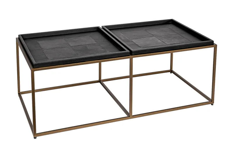 Todelt skinn sofabord med messingramme | Home Factory
