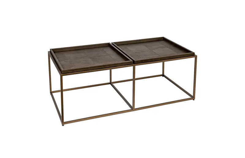 Todelt skinn sofabord med messingramme | Home Factory