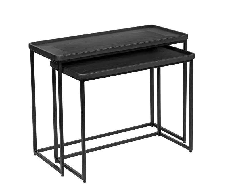Settbord 2-sett skinn svart ramme | Home Factory